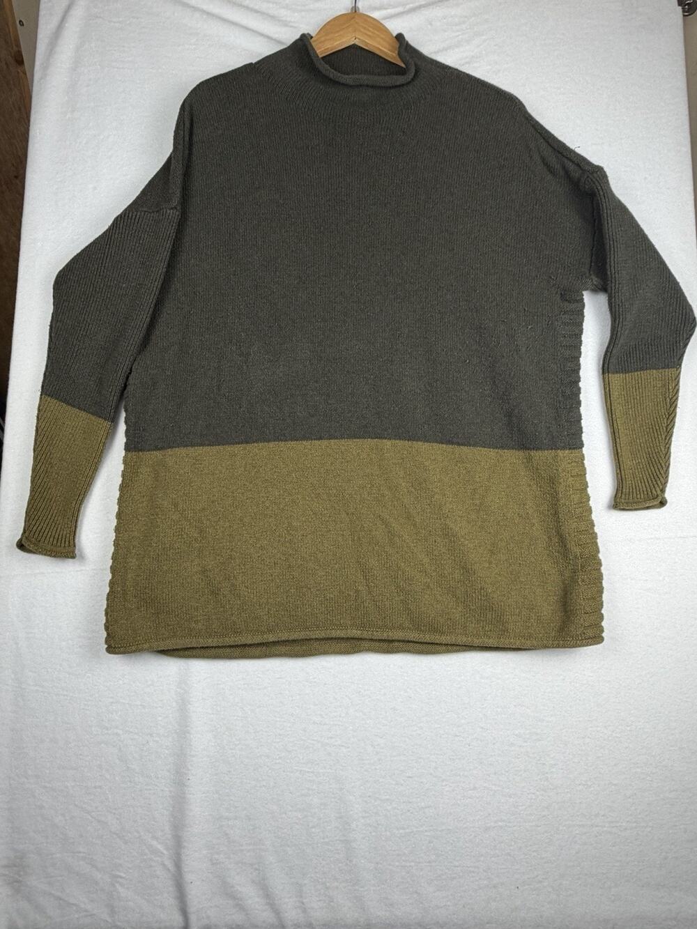 Tahari Sweater Women’s 1X Olive Gray Colorblock Rolled Neck Oversized Tunic